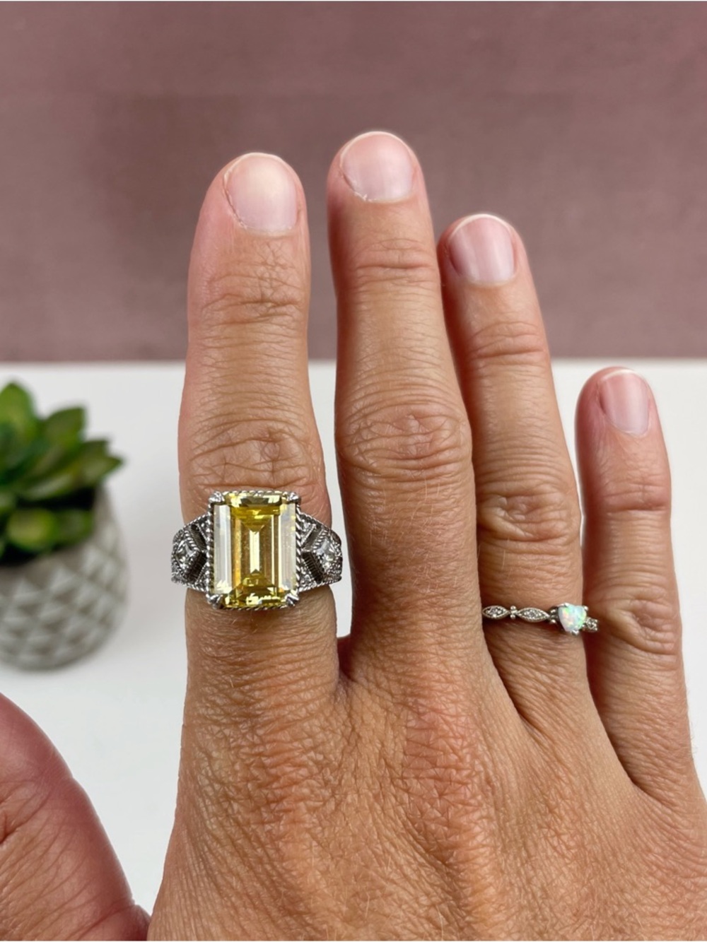 Judith Ripka Yellow Citrine Silver 925 Diamonique Statement Ring Designer Women